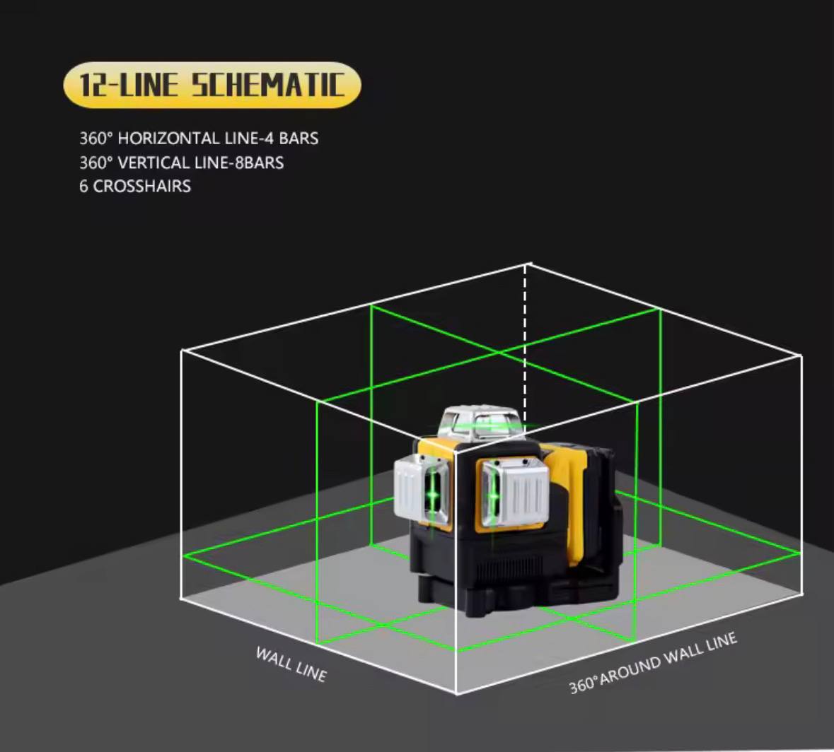 Niveau Laser Professionnel 12 Lignes 360° – Haute Précision pour Construction et Carrelage